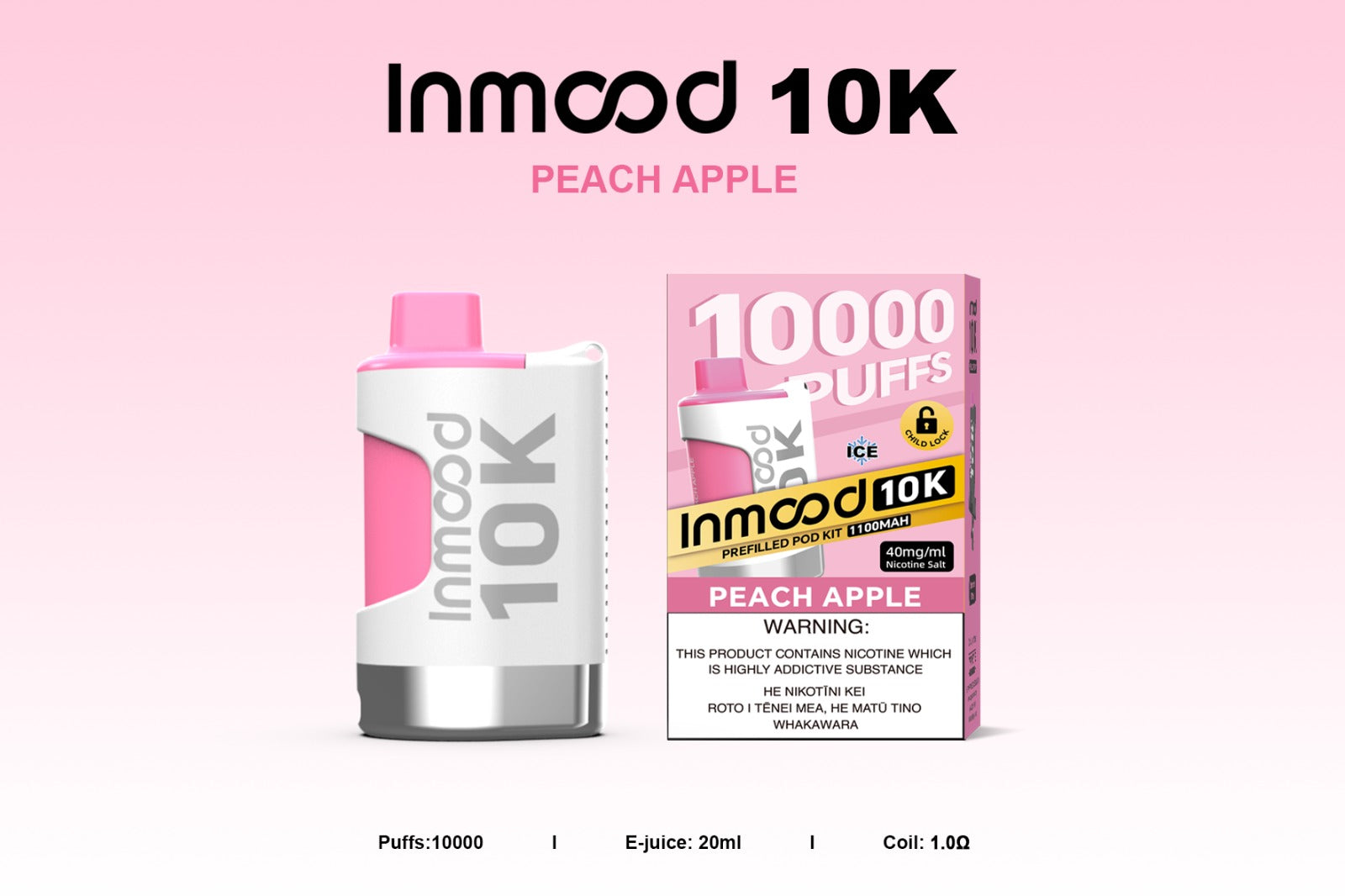Inmood 10K Closed Pod Vape Kit with reusable battery – 10000 Puffs – 4% (40mg salt nicotine) changeable pod-Kit
